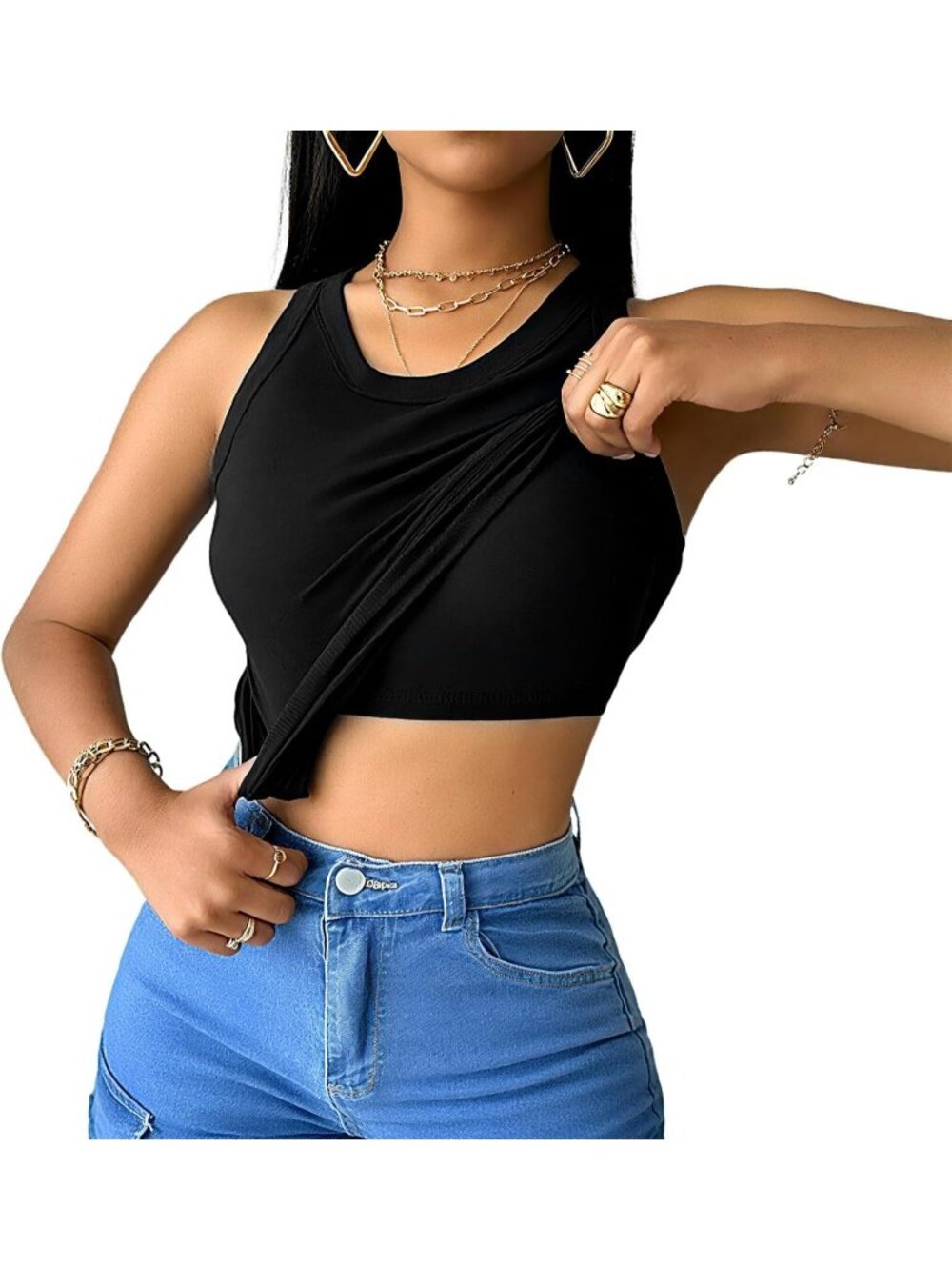〽️Women Black Stretchy Fitted Built in Bra Camisole Sleeveless Ribbed Tank Top